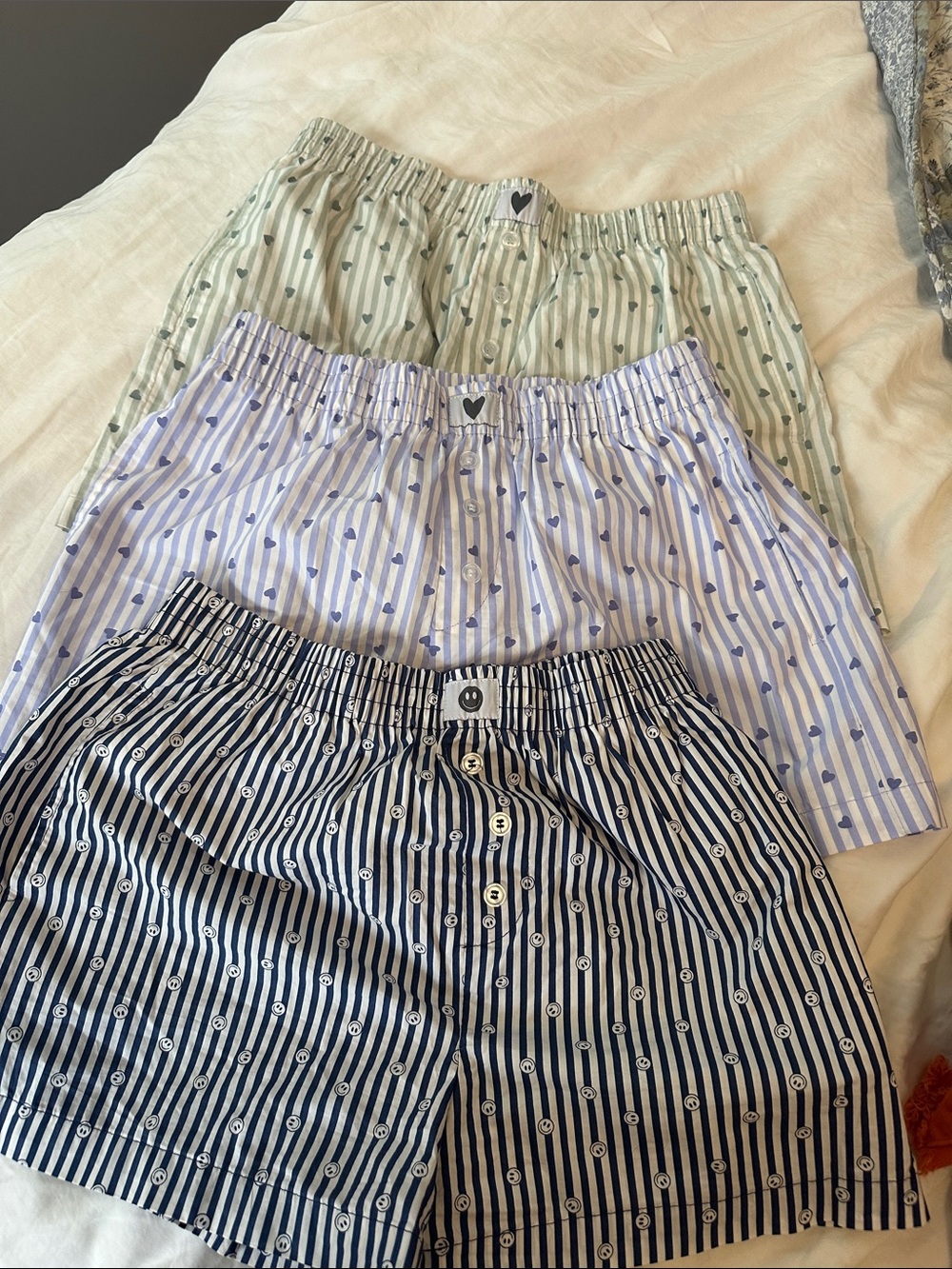 Women's 3-Pack Striped Cotton Athletic Shorts - Navy, Light Blue & Sage
